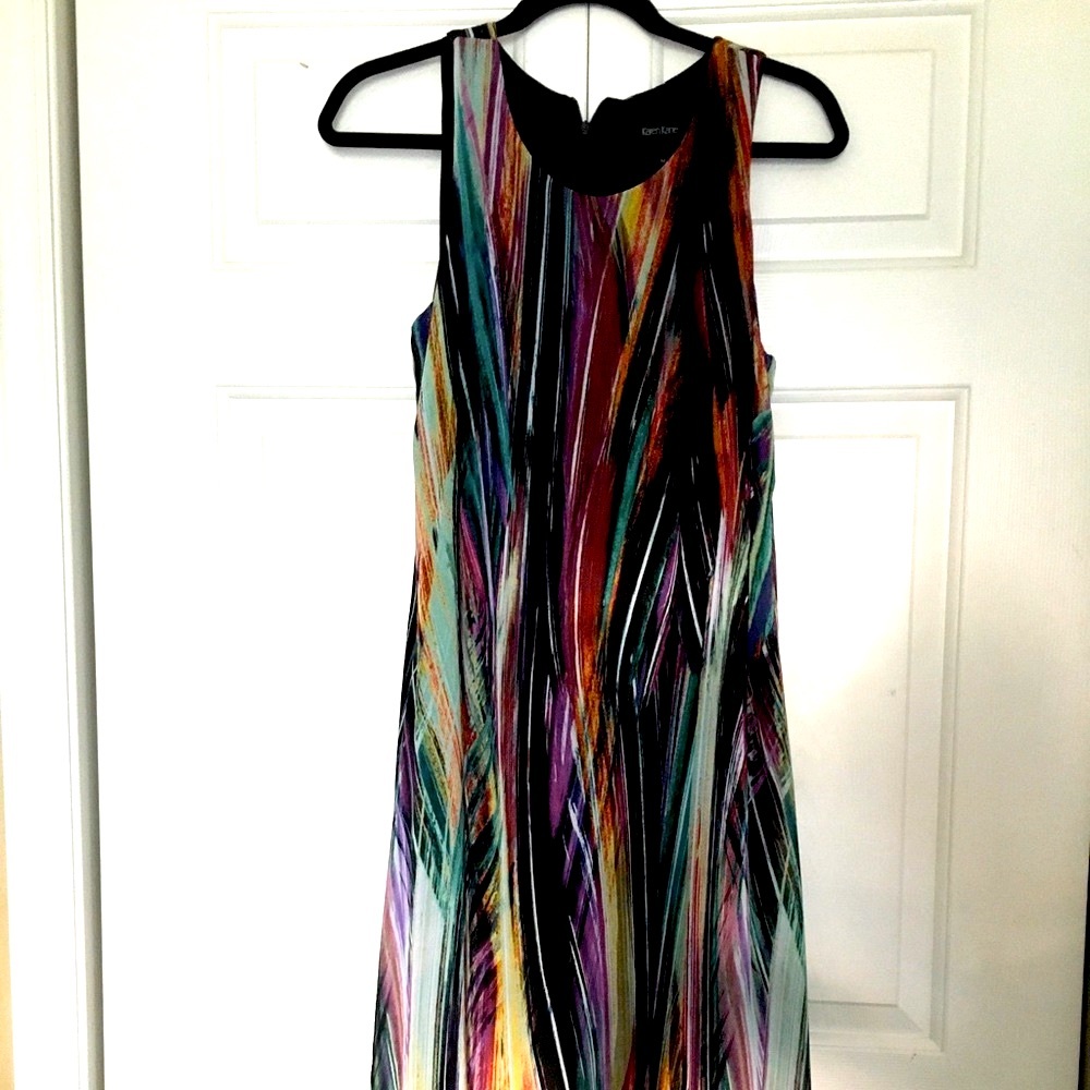 KAREN KANE Colorful Hi-low chiffon sheer overlay dress